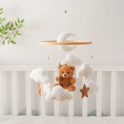 Wooden Crib Mobile Felt Bear Musical Newborn Sensory Toys