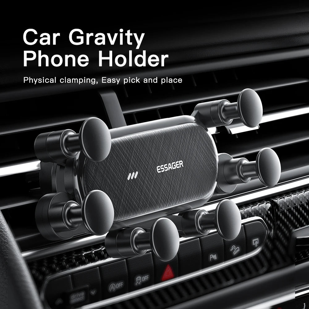 Gravity Car Phone Holder with Air Vent Clip Mount - Car Accessories for Apple and Android, One-Hand Operation