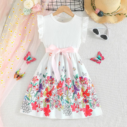Breathable girls' dress - lace-up sling, sleeveless, flowy, polyester, for summer