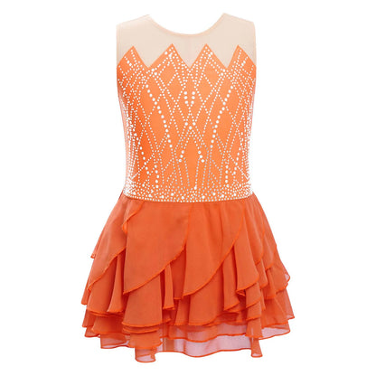 Lightweight Girls' Leotard - Rhinestone Embellished, Mesh Skirt, Polyester/Nylon/Elastane, For Ballet, Gymnastics