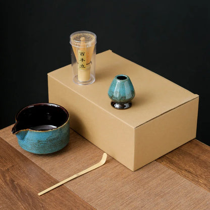 Matcha Tea Set Handmade Pottery Bowl Bamboo Whisk Kit