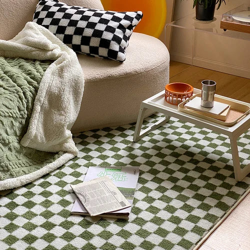 Checkerboard Plush Area Rug Japanese Style Minimalist