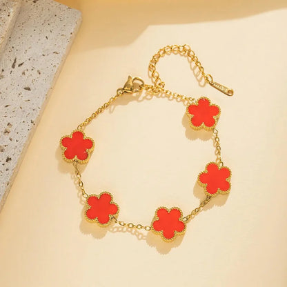Bracelet Stainless Steel Double Sided Clover Petal Design Gold Plated Five Leaf Charms Gift Idea for Moms Fall 2026