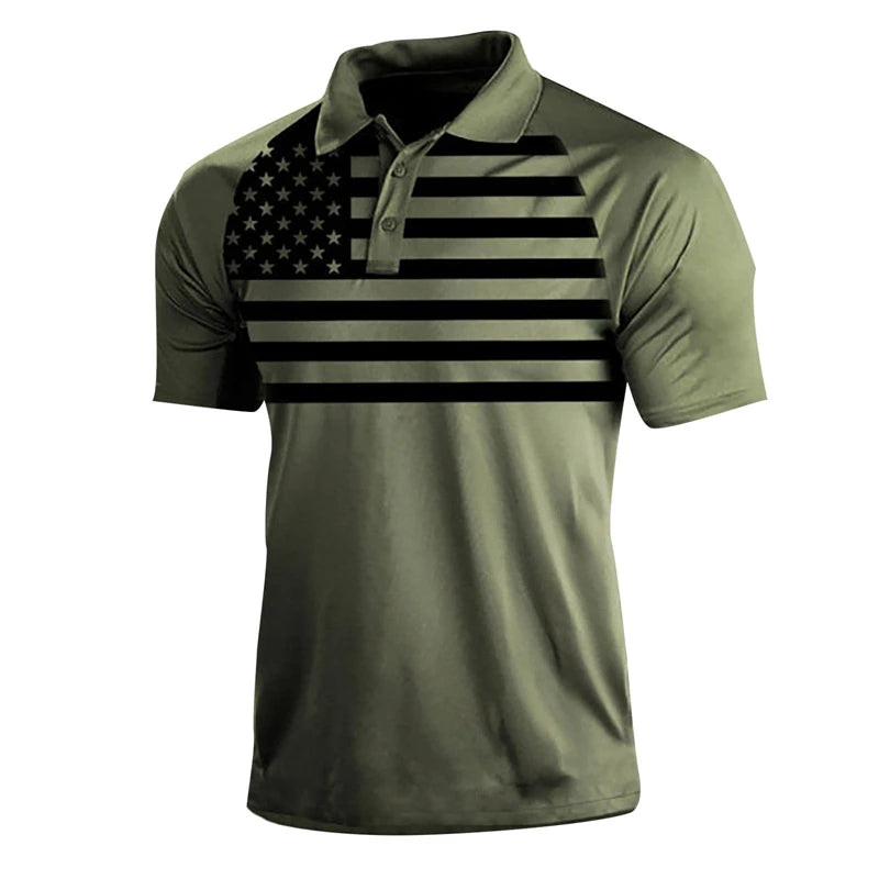 Breathable Men's Polo Shirt - Classic Polo, Distressed USA Flag Print, Athletic Wear