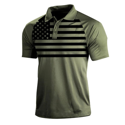 Breathable Men's Polo Shirt - Classic Polo, Distressed USA Flag Print, Athletic Wear