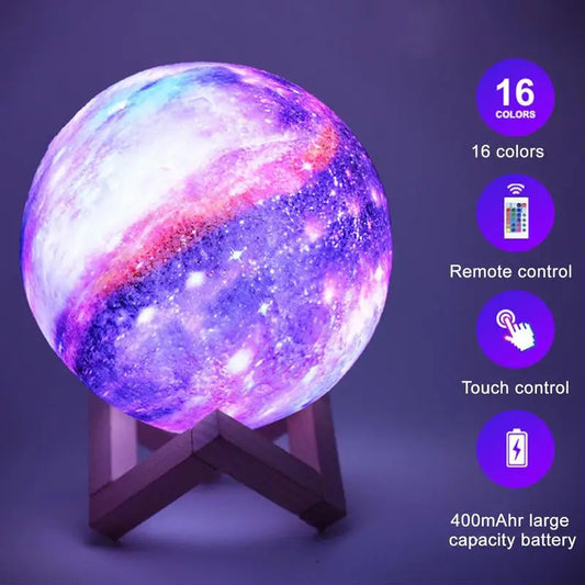 Enchanting 16 Color 3D Moon Lamp with Remote Touch Control Magical Galaxy Night Light for Home Decor and Romantic Ambiance