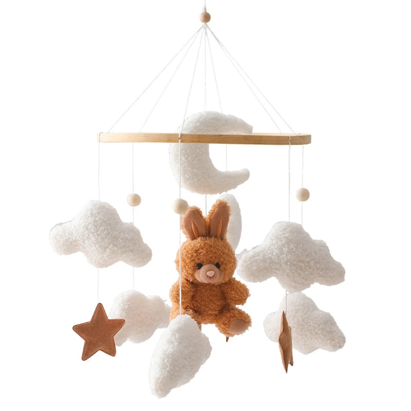 Wooden Crib Mobile Felt Bear Musical Newborn Sensory Toys