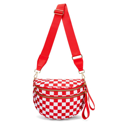 Casual women's checkered fanny pack – large capacity bum bag, adjustable crossbody mommy travel bag