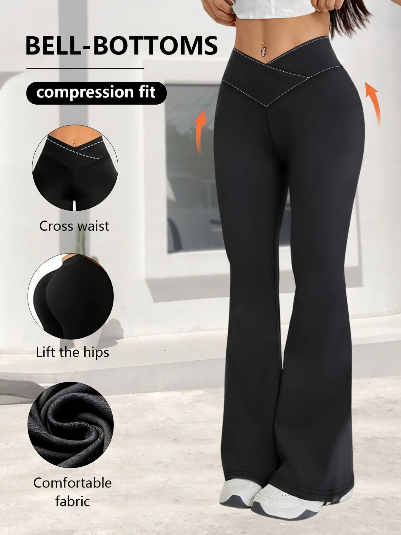 Relaxed women's high-waist wide-leg leggings – flared hem cross-waist design, casual sports trousers