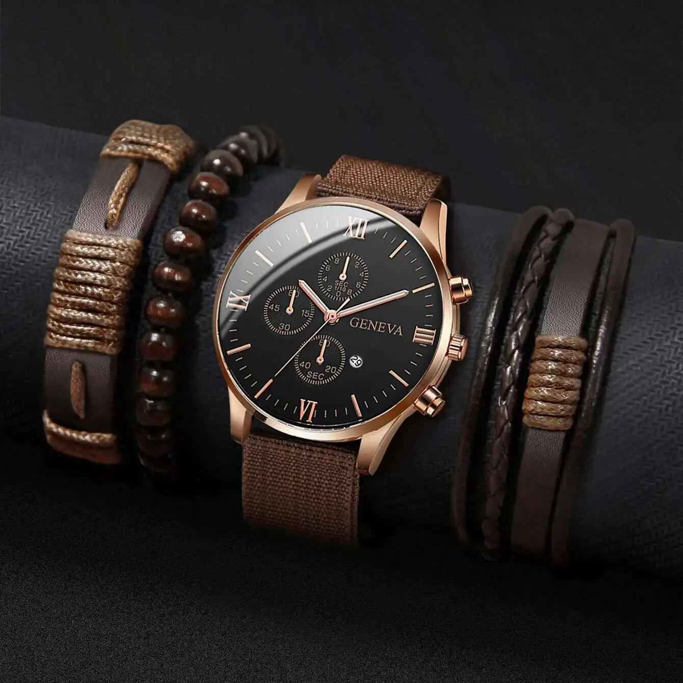 Quartz Watch And Bracelet Set Nylon Band Casual Gift