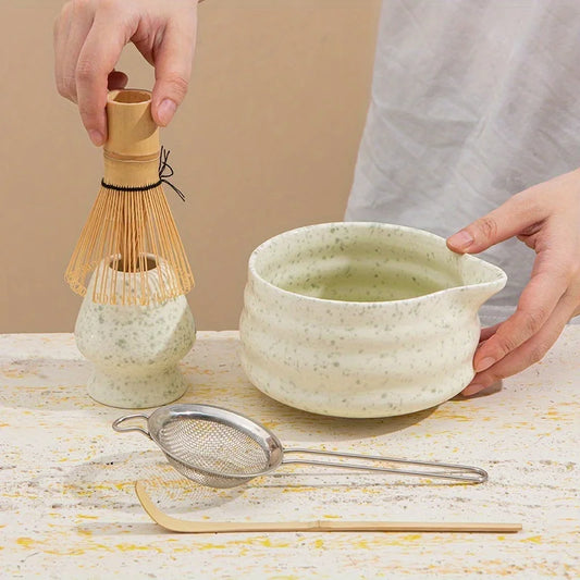 Matcha Set Geflecktes Grünes Keramik 5-teilig Japanisches Tee Geschenk