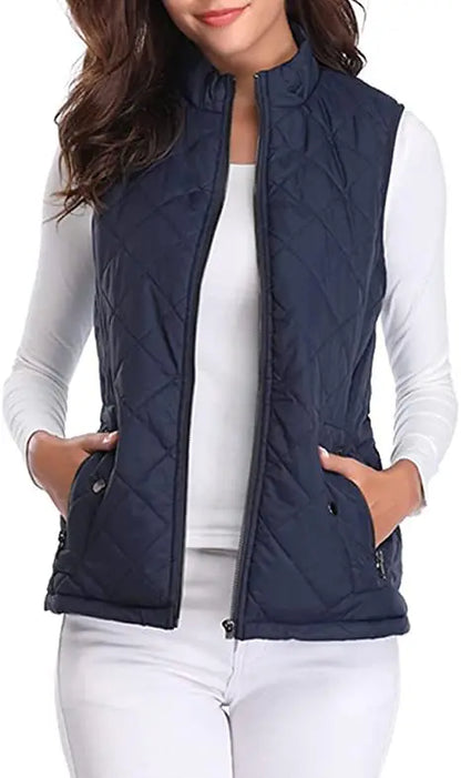 Lightweight Women Quilted Vest - Stand Collar Cotton Winter