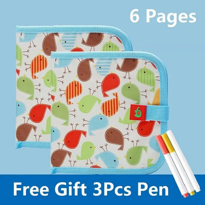 Tablero de dibujo mágico de 6 caras para niños: tablero de borrado educativo con 3 bolígrafos de tiza, lados transparentes y negros, actividad divertida para colorear