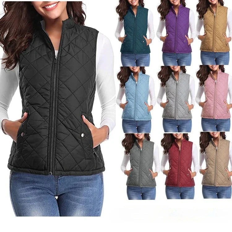 Lightweight Women Quilted Vest - Stand Collar Cotton Winter