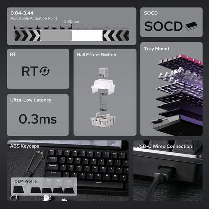 Teclado mecánico intercambiable en caliente del 60 por ciento aluminio RGB Hall