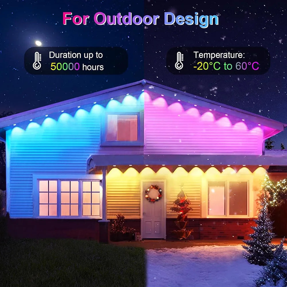 Smart RGBIC Permanent Outdoor LED Fairy Christmas Lights  - Waterproof Eaves Lighting for Christmas and Holiday Decor, Bluetooth Control