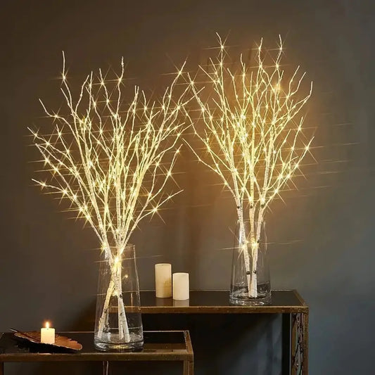 Guirlandes lumineuses de Noël à LED en forme de branche de bouleau – Décorations de brindilles blanches chaudes alimentées par batterie pour Noël, les mariages et les fêtes en plein air 72,1 cm