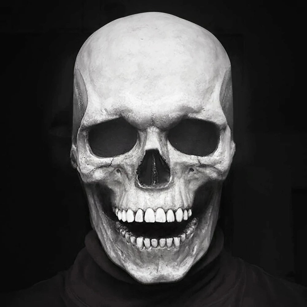 Full-Head Skull Silicone Horror Mask with Movable Jaw for Adults Halloween 2026