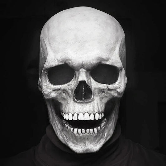Full-Head Skull Silicone Horror Mask with Movable Jaw for Adults Halloween 2026
