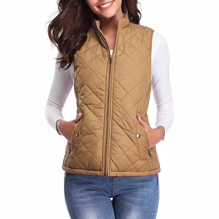Lightweight Women Quilted Vest - Stand Collar Cotton Winter