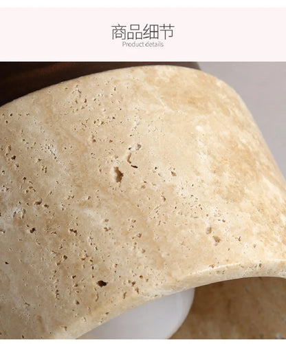 Japandi Travertine Ceiling Light Wood Cap Round Mid Century Lamp