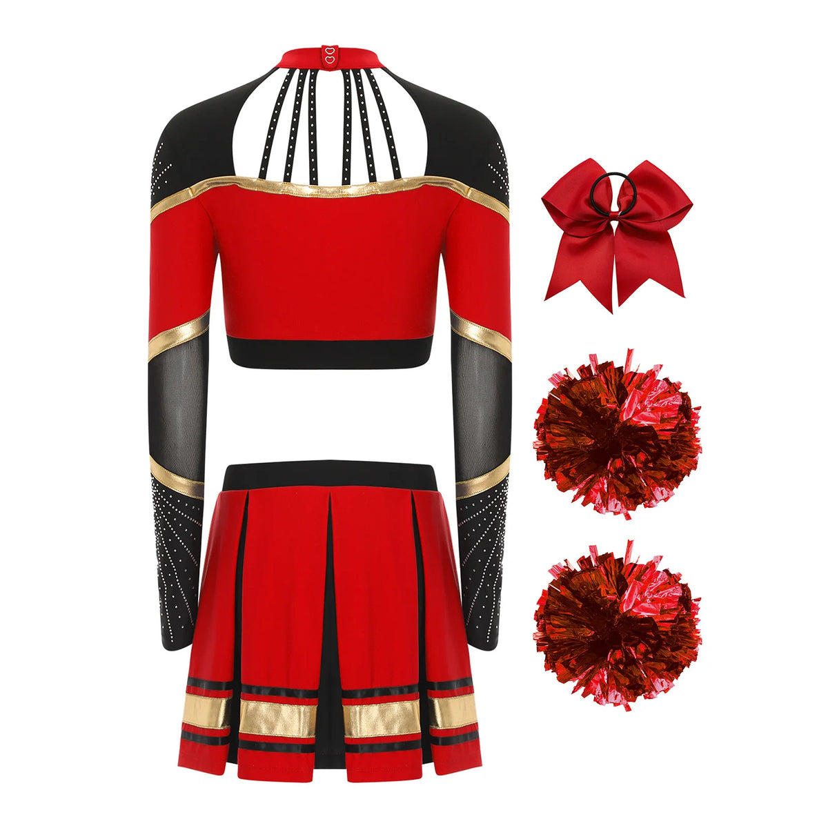 Cosplaykostuum voor cheerleaderoptredens voor vrouwen, crop-top met lange mouwen en geplooide rok met pompons 2026