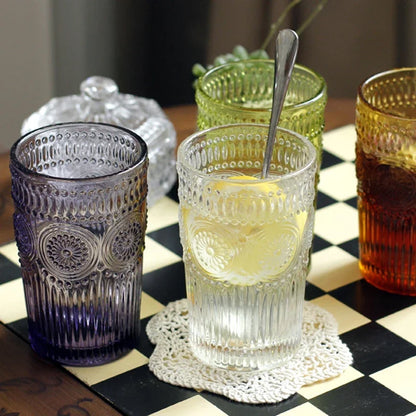 Glass Tumbler 350ml Engraved Sunflower Vintage Drinkware Summer 2025 Tableware Elegant Gift Idea