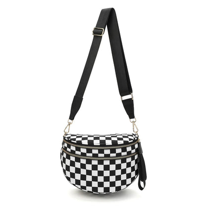 Casual women's checkered fanny pack – large capacity bum bag, adjustable crossbody mommy travel bag