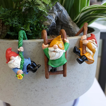 Set di Ornamenti Gnomo da Giardino - 3 Pezzi Figurine Nani in Resina da Appendere per Mini Giardino Micro Paesaggio Decorazione Esterna Primavera