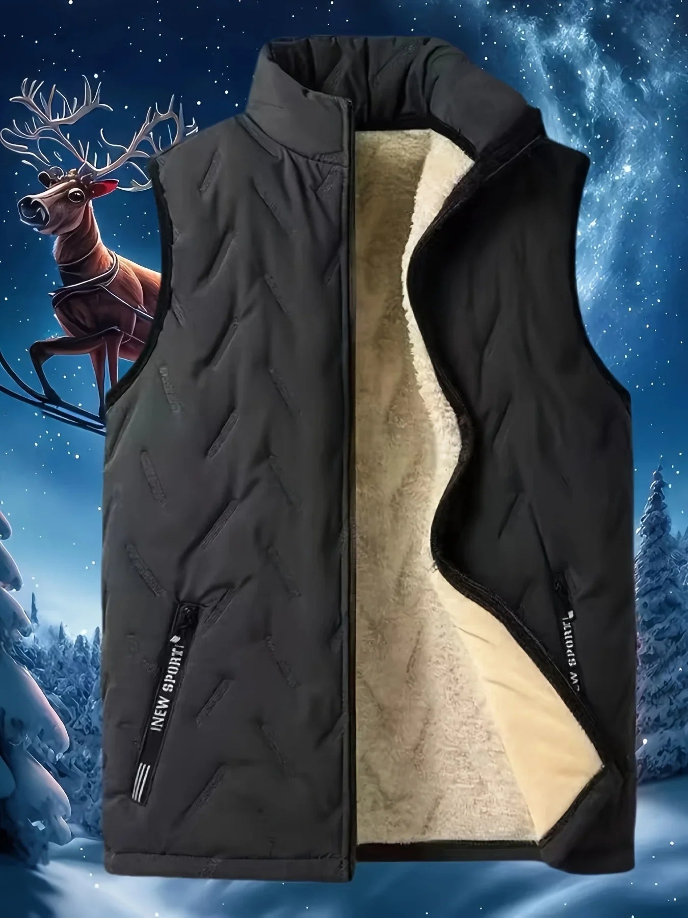 Warm Men's Sleeveless Puffer Vest - Quilted Fleece Lined