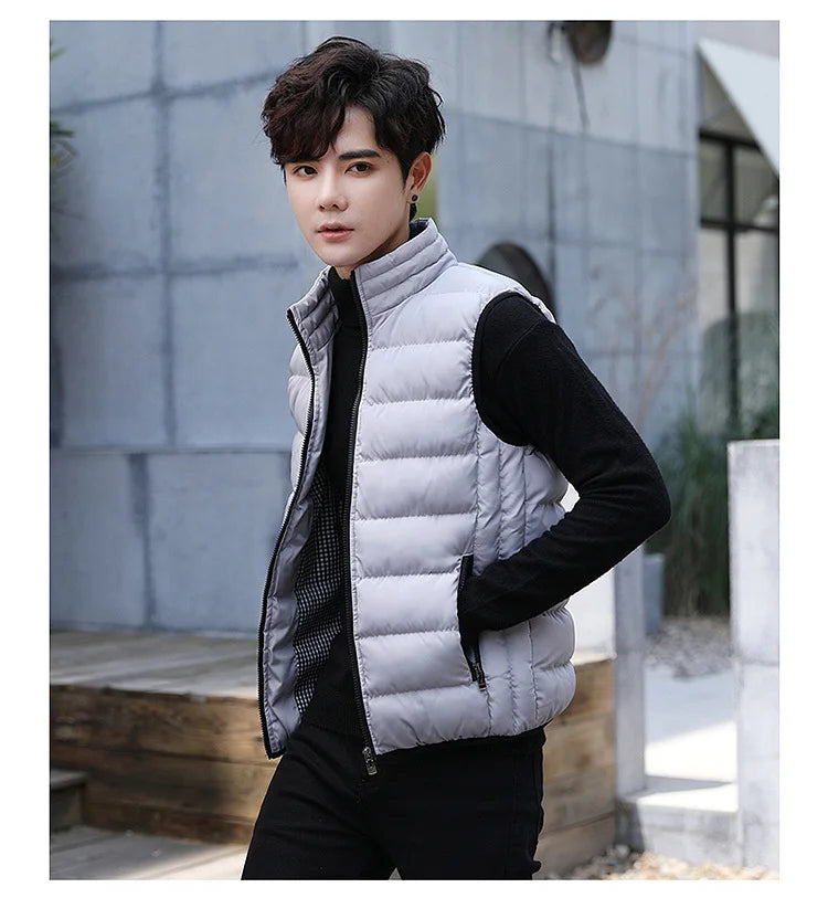 Insulating Men's Puffer Vest - Quilted Cotton Blend, Winter