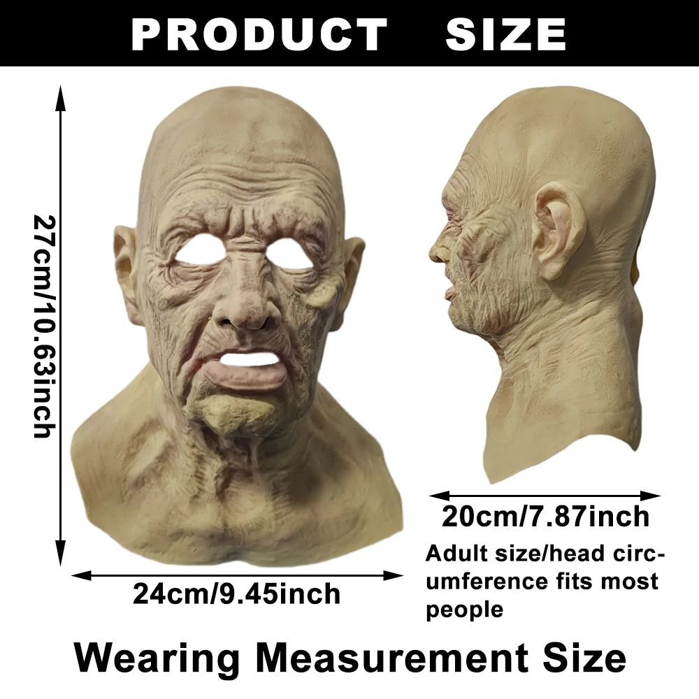 Realistisch latex cosplaymasker voor een kale oude man met rimpels en volledige hoofdbedekking, attribuut voor Halloweenmaskeradefeest 2026
