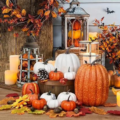 7-Piece Foam Plastic Artificial Pumpkin Set Orange Halloween Harvest Festival Home Table Decor 2026