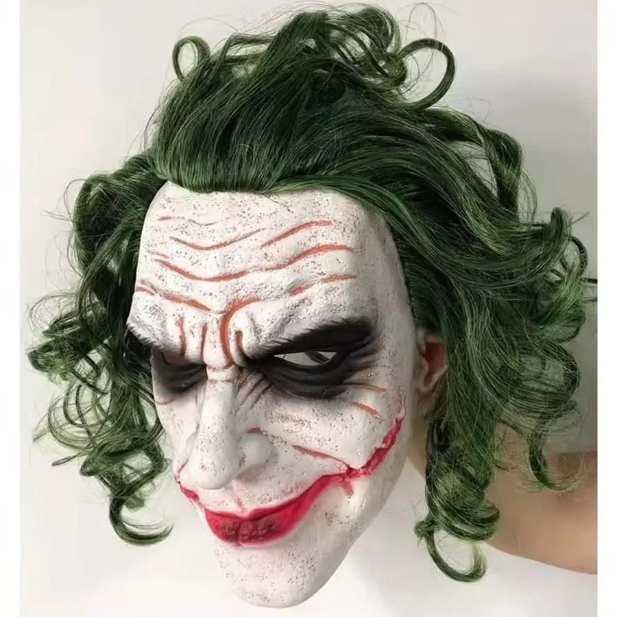 Latex cosplaymasker van de Joker-clown met groene haarpruik voor volwassenen, Halloween-kostuumrekwisiet 2026