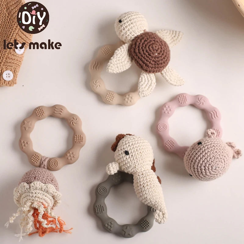 Crochet Bear Teether Rattle Ring Newborn Sensory Toys
