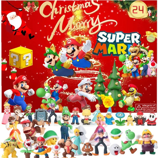 Super Mario Bros 24-Day Advent Calendar - Cute Anime Action Figures & Doll Ornaments for Kids Christmas Gift