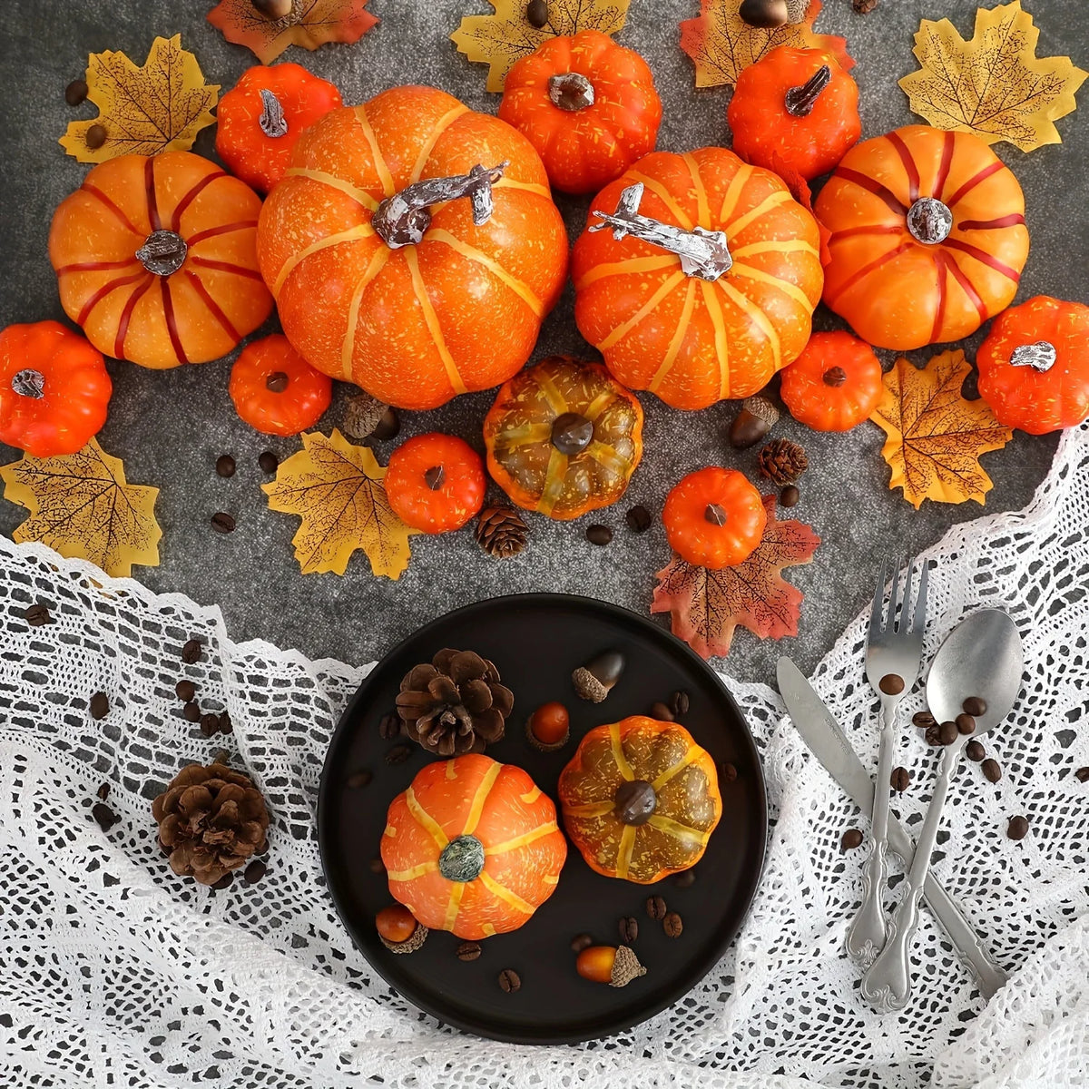 7-Piece Foam Plastic Artificial Pumpkin Set Orange Halloween Harvest Festival Home Table Decor 2026