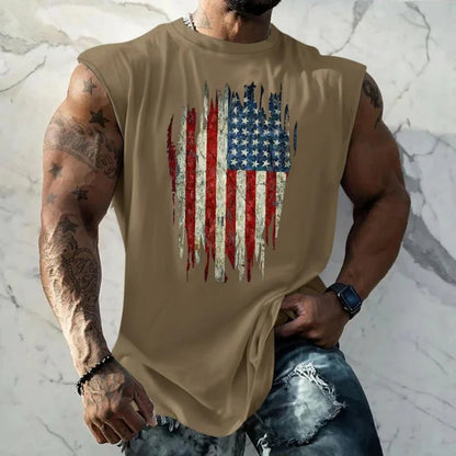 Breathable Men's Tank Top - Round-Neck, Sleeveless, 3D-Printed American Flag Heart Graphic, Casual Summer Wear