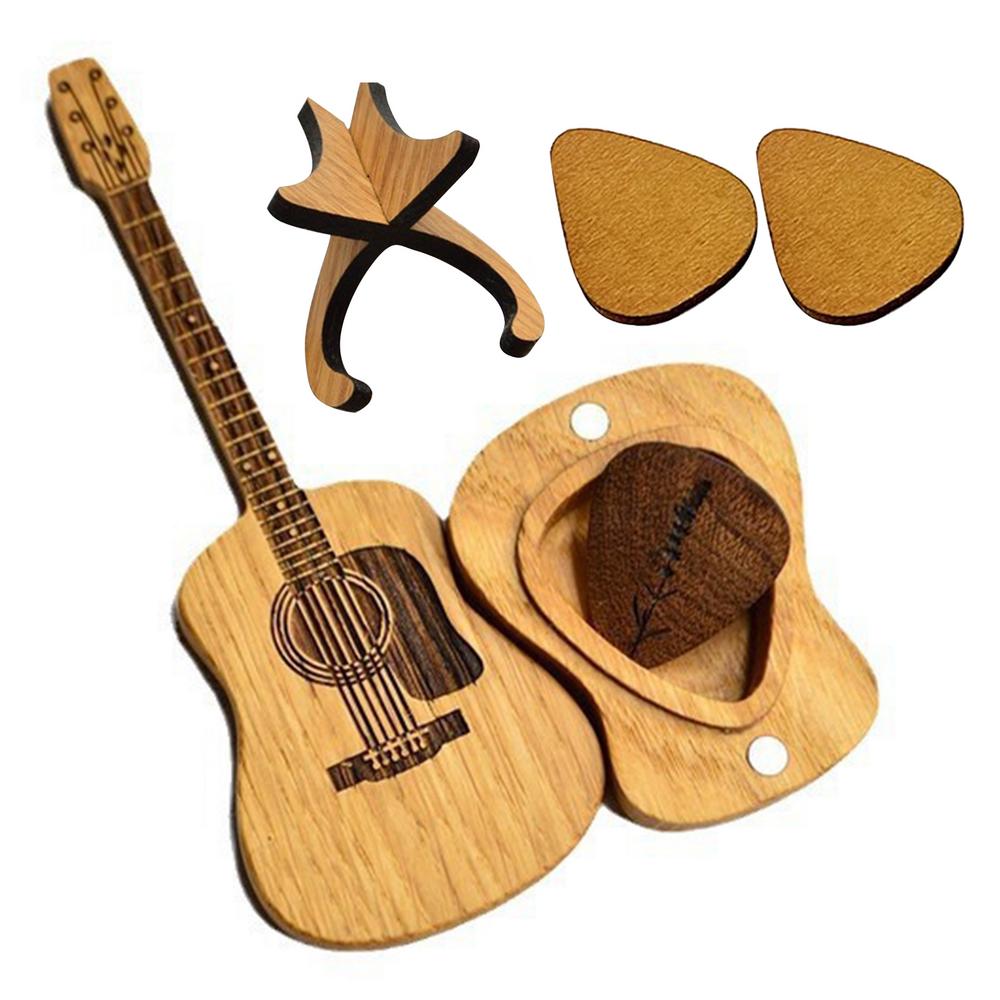 Natural Wood Guitar Pick Holder Case - Mini Acoustic Design for Musicians, Perfect Gift Idea