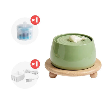 Katzen Trinkbrunnen 1300ml Keramik USB Aufladbarer Haustierbrunnen Mit Filter Und Holzständer Herbst 2025 Kontinuierliche Hydration