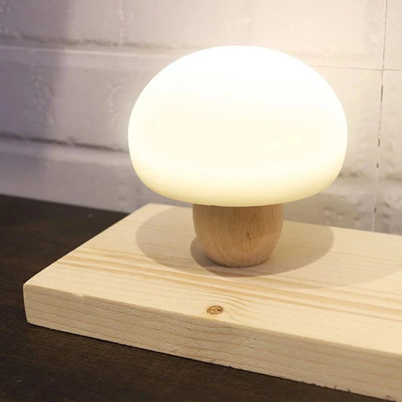 Nachtlicht Silikon Pilzlampe Touch-Steuerung Holzsockel Zurück Zur Schule 2025 Gemütliches Kinder Geschenk Timer