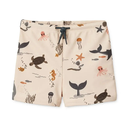 Quick-dry Kids’ Swimwear Set – Rash Guard & Hat, Nylon, Cartoon Seagull Star Print, Beach Holidays