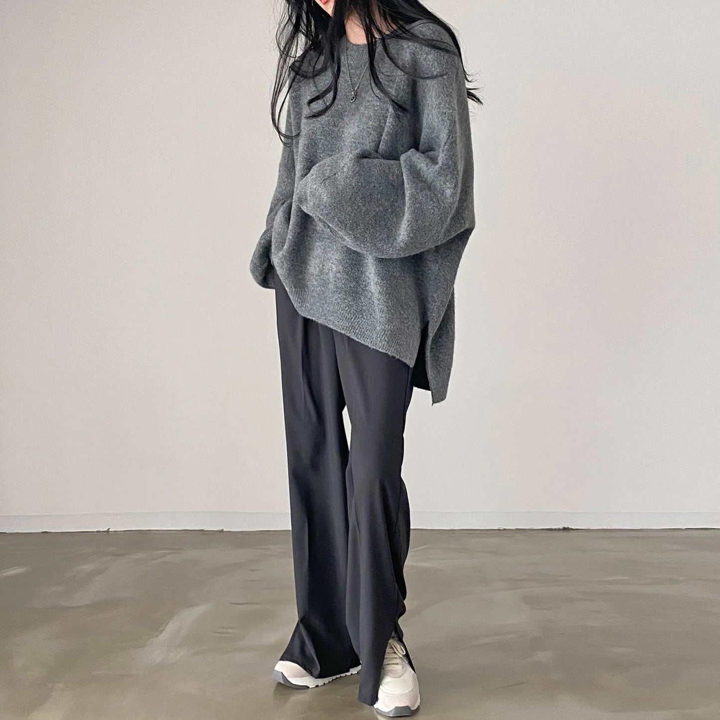 Oversized Cozy Women's Pullover - O Neck, Knit, Office Wear