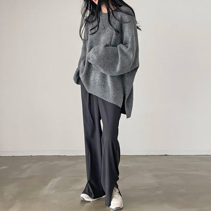 Oversized Cozy Women's Pullover - O Neck, Knit, Office Wear