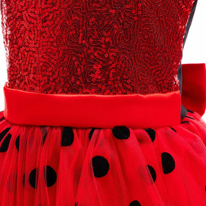Let pigers Mariehøne cosplay kostume - paliettop med knælængde tylskørt, polyester, til Halloween