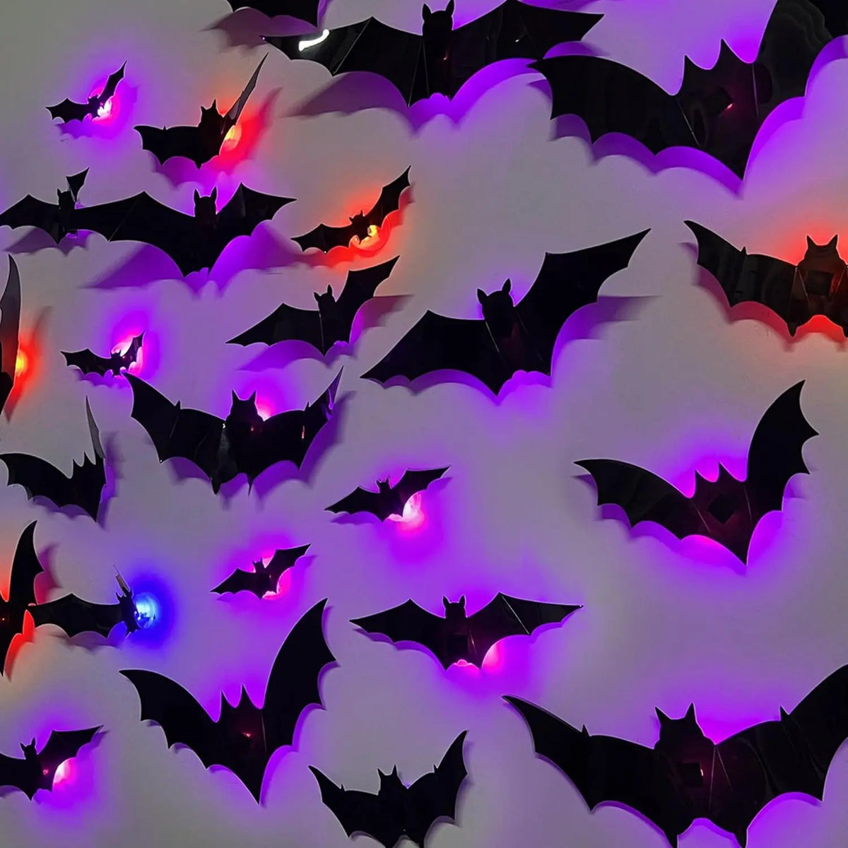 3D-paarse en groene LED-nachtlamp als Halloween-vleermuis en -spin, zelfklevende muurstickers voor huis en feestdecoratie 2026