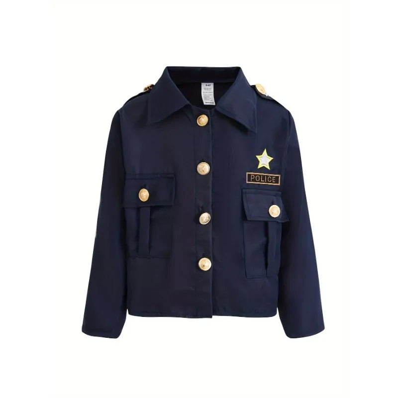 Cosplaykostuumset voor kinderen als politieagent, met jas, broek, pet en accessoires voor Halloweenfeestjes 2026