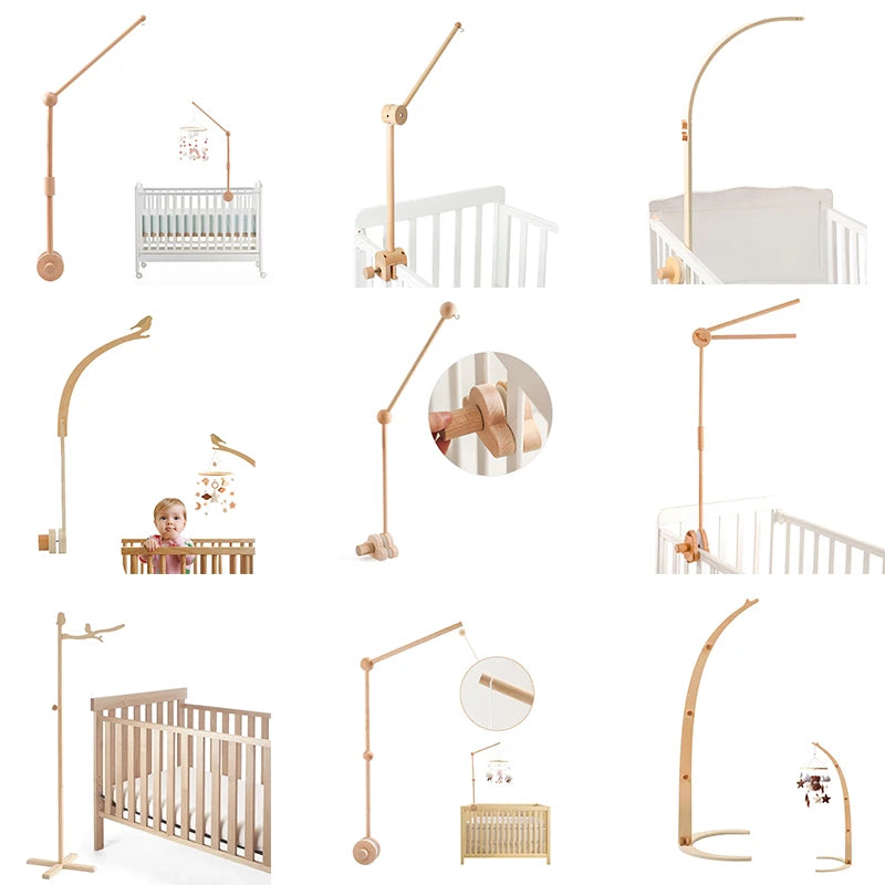 Wooden Baby Mobile Crib Arm Holder Newborn Sensory Toys