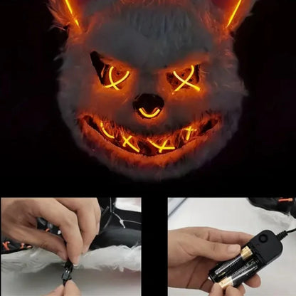 Halloween LED Mask Faux Fur Bunny Bear Cosplay Spooky