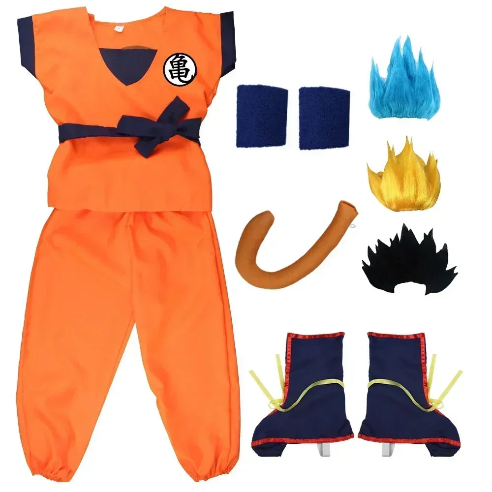 Son Goku Dragon Ball Z-animecosplaykostuumset met staart, polsband en pruik voor volwassenen en kinderen, Halloween 2026